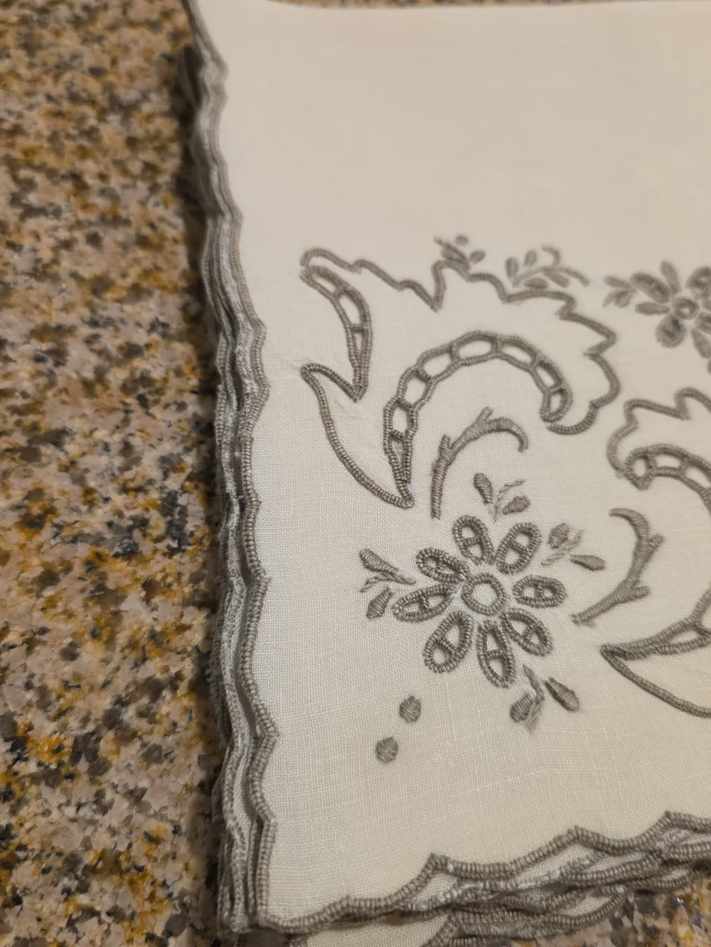 Vintage Italian Linen Table Napkins With Floral Embroidered Cut Out Designs- 6